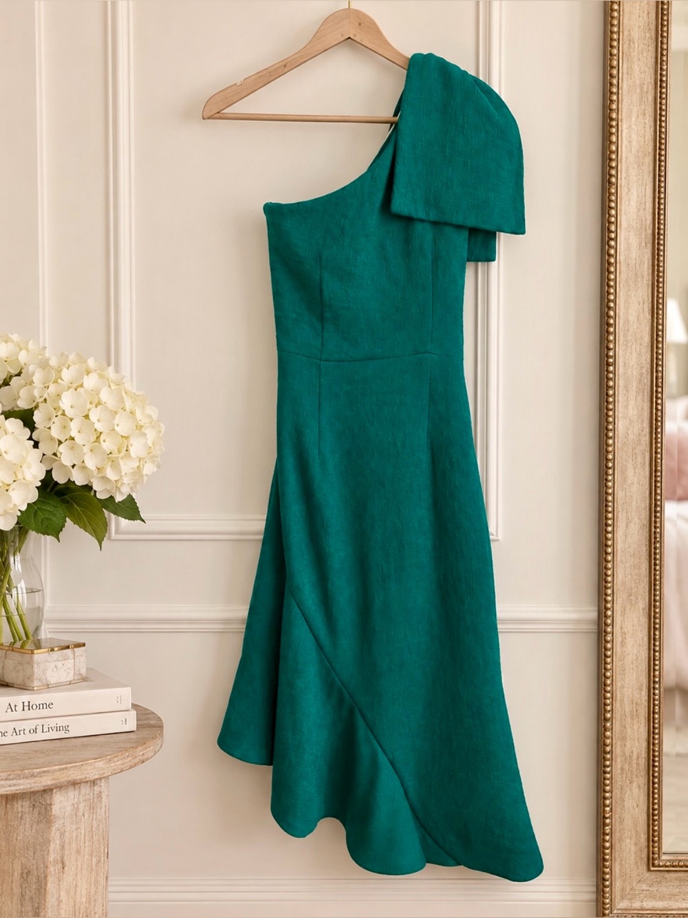 NWOT ELLIATT One Shoulder Ruffle Midi Dress Emerald Green Size XS